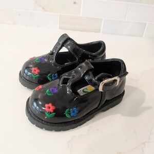 Vintage SEARS kids Black Patent Embroidered Dress Baby Shoes
